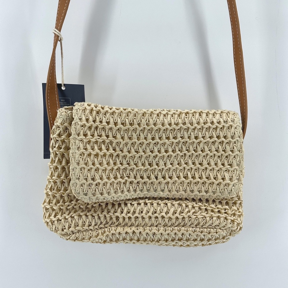 Universal Thread Straw Crossbody Bag Natural Beige Woven Flap Purse NWT